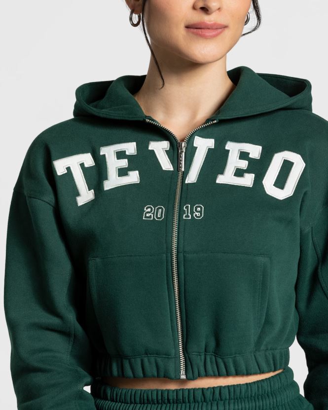 roupas mulheres TEVEO FJ4TZV34 moletom com zíper universitário verde escuro