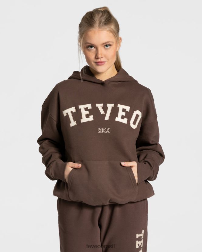 roupas mulheres TEVEO FJ4TZV39 moletom com capuz grande para faculdade marrom escuro