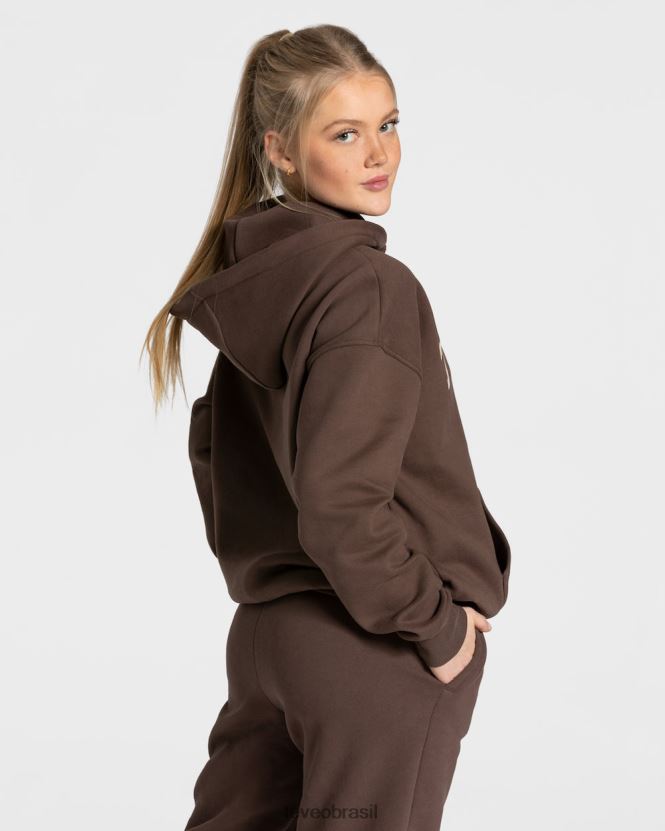 roupas mulheres TEVEO FJ4TZV39 moletom com capuz grande para faculdade marrom escuro