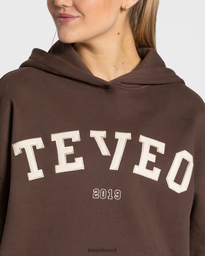 roupas mulheres TEVEO FJ4TZV39 moletom com capuz grande para faculdade marrom escuro