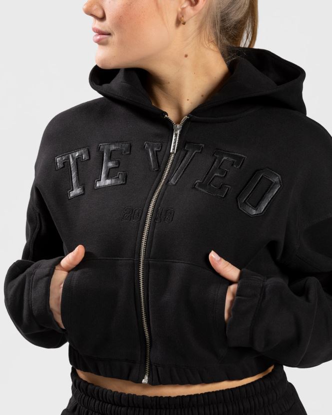 roupas mulheres TEVEO FJ4TZV41 moletom com zíper universitário preto