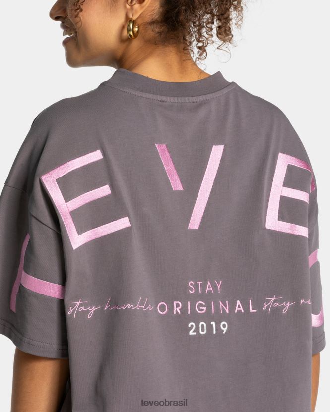 roupas mulheres TEVEO FJ4TZV467 camiseta oversized exclusiva grafite