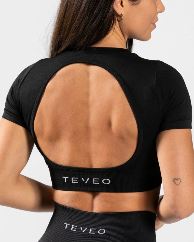 roupas mulheres TEVEO FJ4TZV488 camiseta recortada para o dia a dia preto