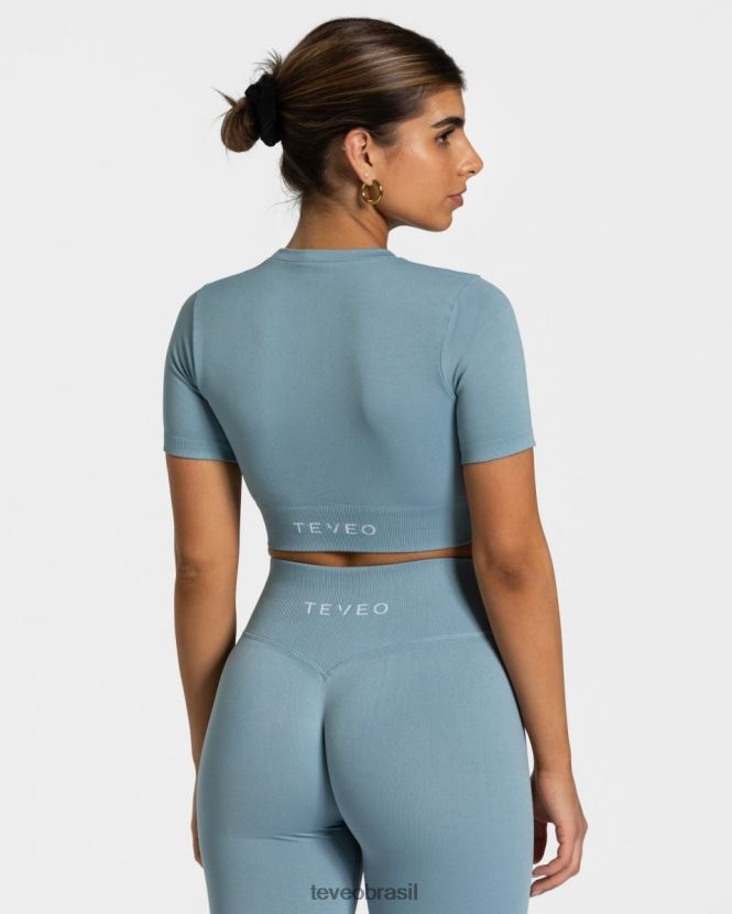 roupas mulheres TEVEO FJ4TZV446 top cropped sensação aço azul