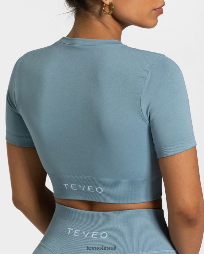 roupas mulheres TEVEO FJ4TZV446 top cropped sensação aço azul